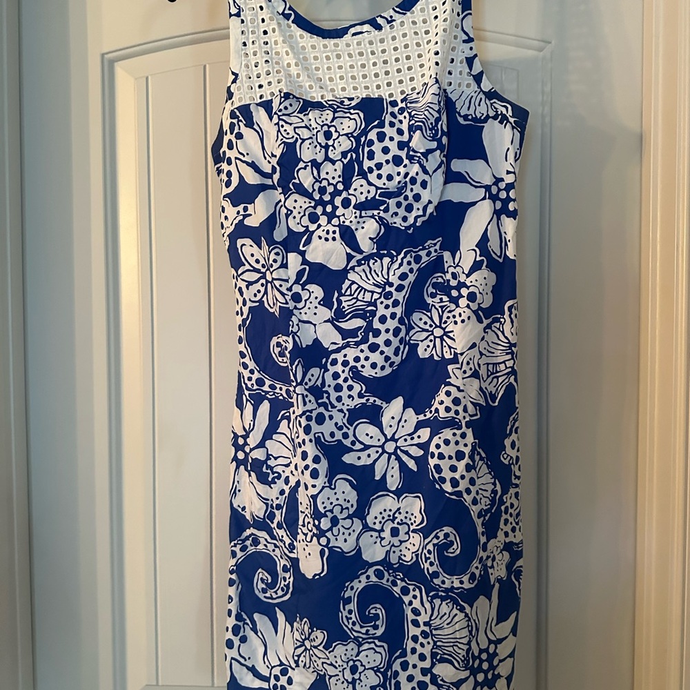 Lilly Pulitzer Marianne Seahorse Eyelet Shift Dress 6